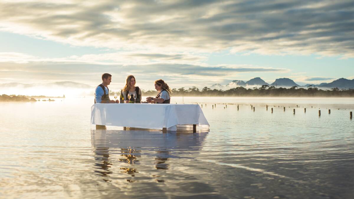The oyster farm experience at Saffire Freycinet, Tas. The oyster farm experience at Saffire Freycinet, Tas.