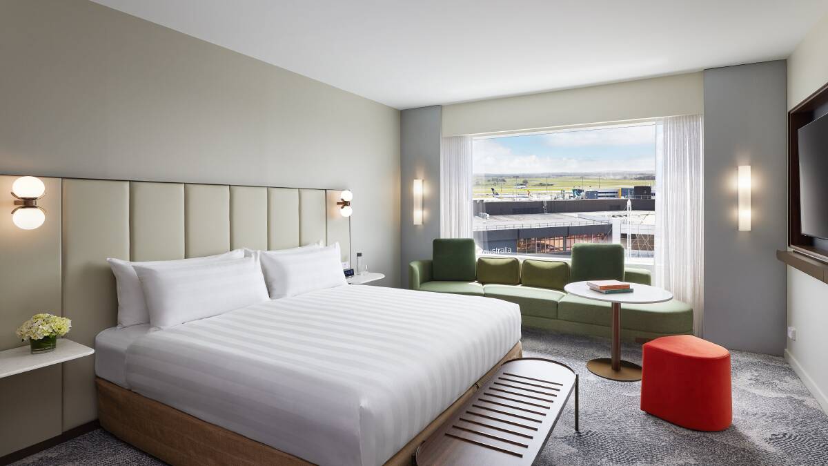 Inside one of the guestrooms with runway views. Inside one of the guestrooms with runway views.