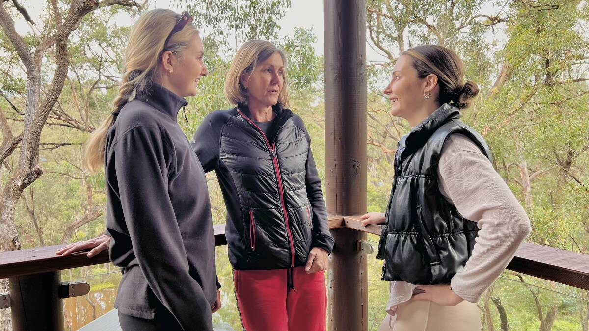 Retreat host Sarah Lovebird (right) with guests Cath (centre) and her daughter Emily.