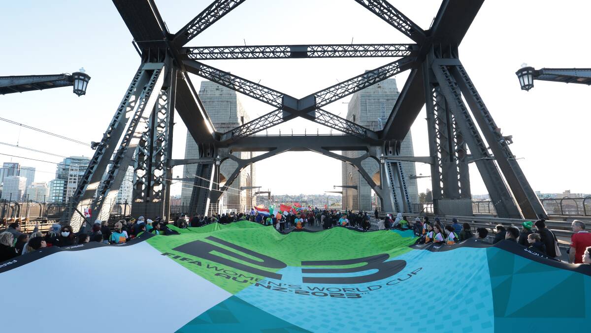 FIFA flag on Sydney Harbour Bridge. FIFA flag on Sydney Harbour Bridge.