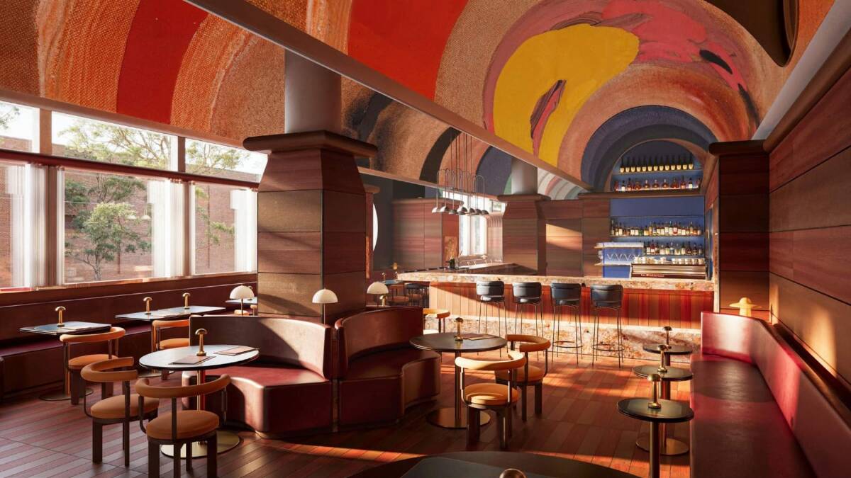 Bar Julius with Louise Olsen's ceiling mural.
