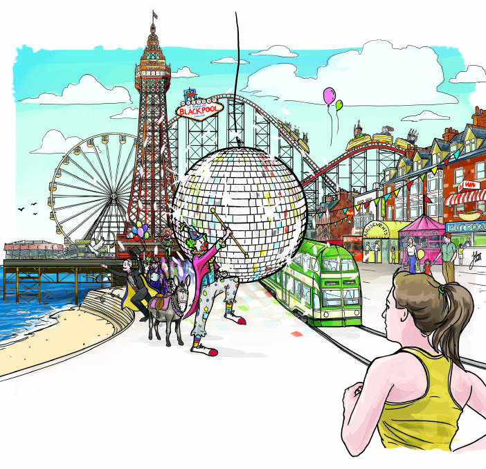 Blackpool's 158-metre faux-Eiffel landmark looms on the flat Lancashire landscape.