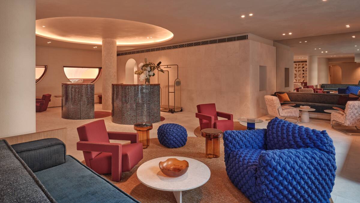 The hotel lobby.