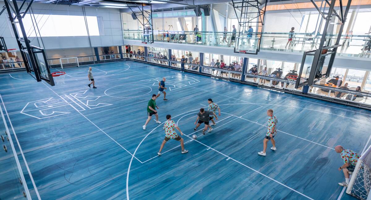A soccer match in progress at sea. A soccer match in progress at sea.