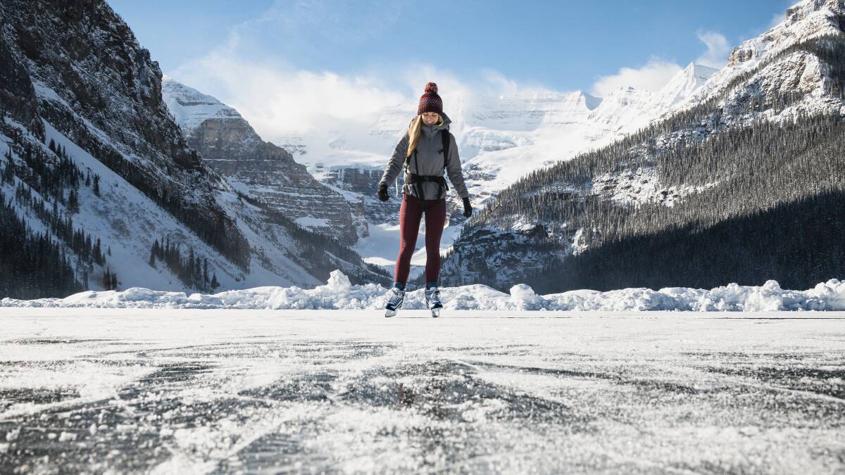 Ice-skating on frozen Lake Louise. Picture: Getty Images Ice-skating on frozen Lake Louise. Picture: Getty Images