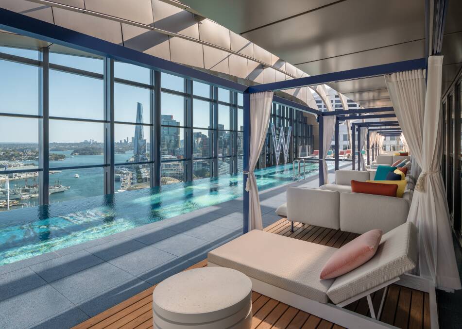 Rooftop pool with Darling Harbour views. Rooftop pool with Darling Harbour views.