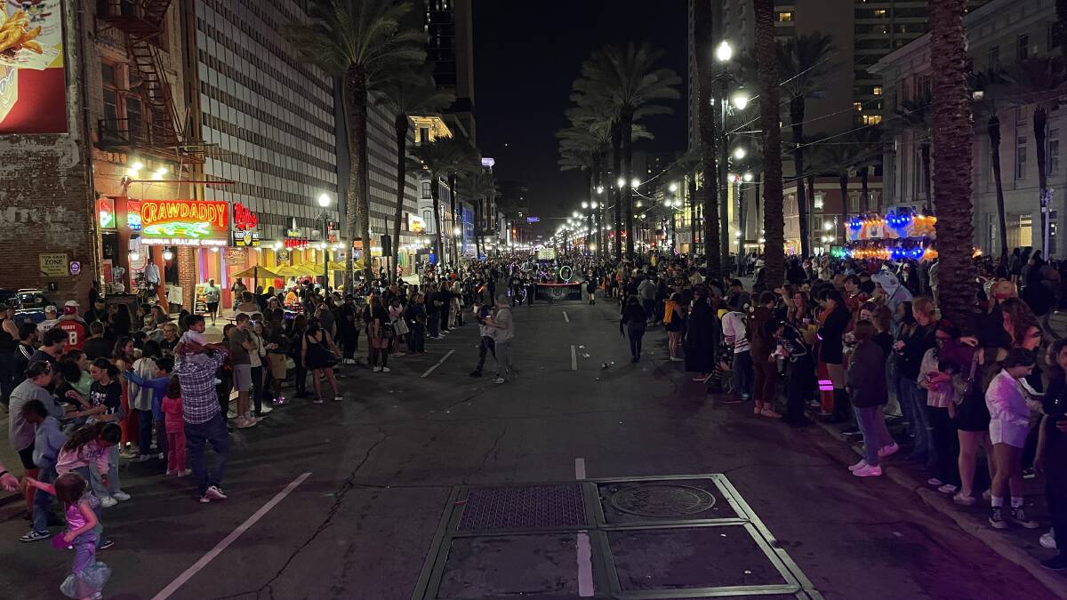 View from a Halloween float: crowds on Canal Street in New Orleans. Picture by Anna Houlahan View from a Halloween float: crowds on Canal Street in New Orleans. Picture by Anna Houlahan