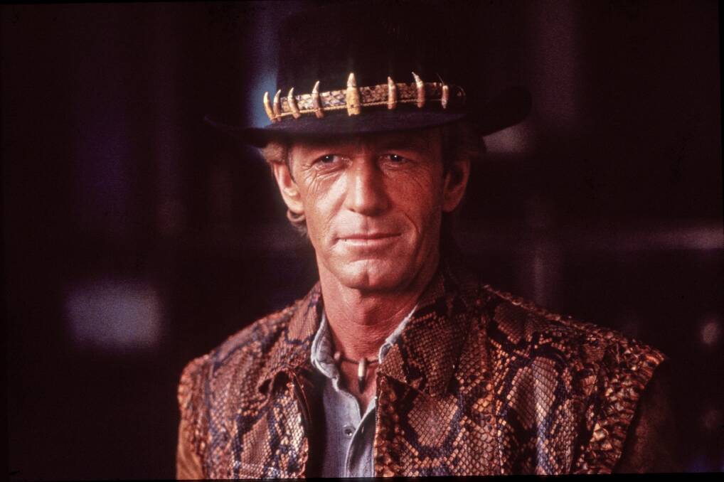 Paul Hogan as Mick Dundee in Crocodile Dundee (1986). Paul Hogan as Mick Dundee in Crocodile Dundee (1986).