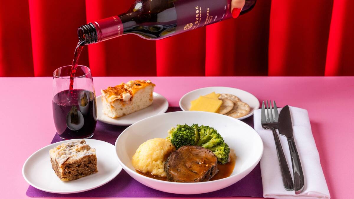 From Virgin Australia's Business Class menu: beef with mustard jus, creamy polenta and broccoli. Picture supplied
