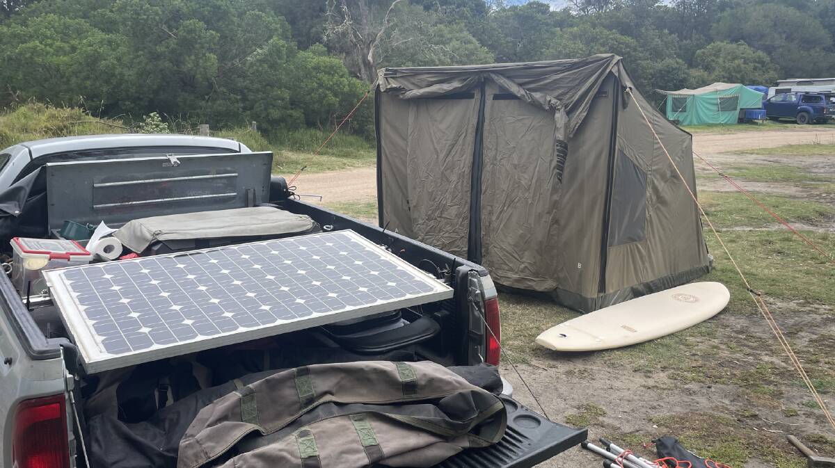 Borg packed his camping and surfing supplies into his ute and set off up the east coast. Picture supplied Borg packed his camping and surfing supplies into his ute and set off up the east coast. Picture supplied
