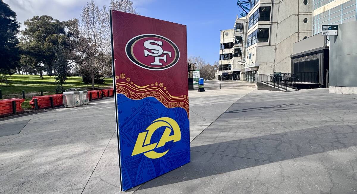 NFL fever takes over the Melbourne Cricket Ground, ahead of a September 11 match between the Los Angeles Rams and San Francisco 49ers. Picture Anna Houlahan