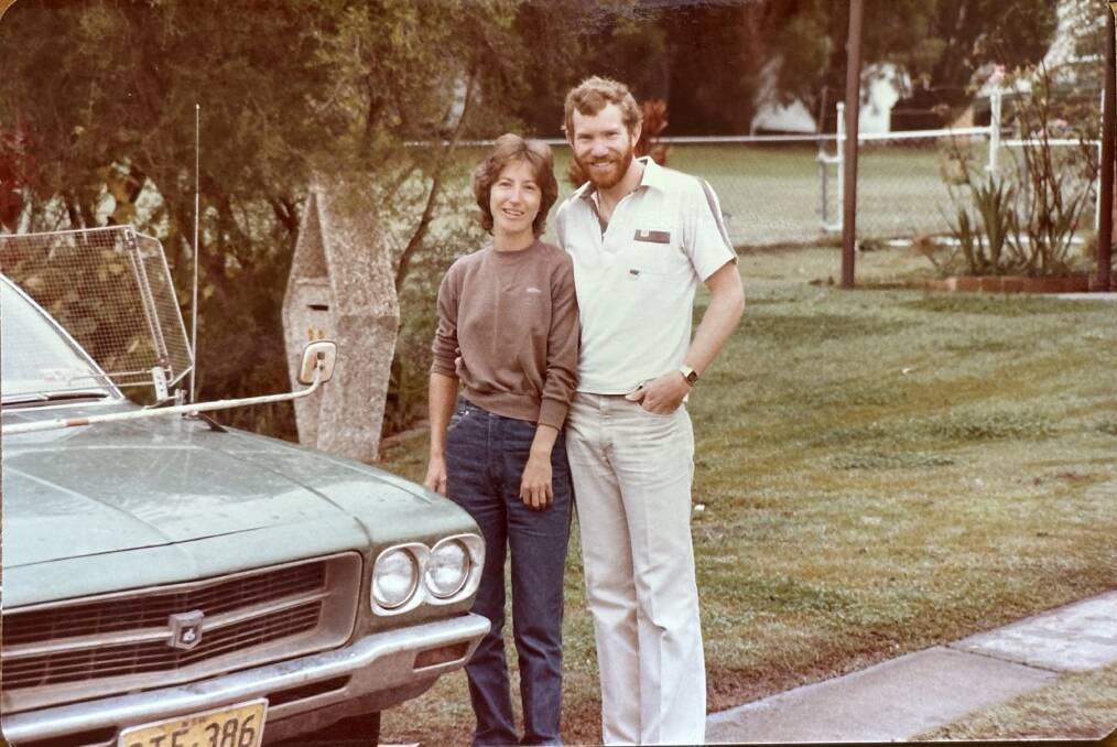 The Hunts with the car they originally completed the road trip in. Picture supplied The Hunts with the car they originally completed the road trip in. Picture supplied
