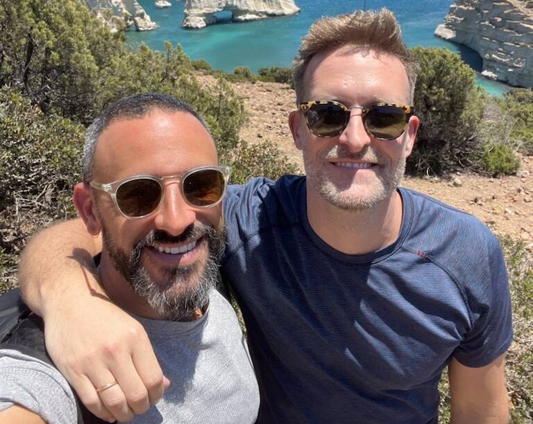 Phil Buhagiar and his husband on a European holiday. Picture supplied 