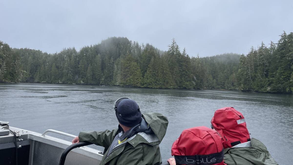 Travellers in wet weather gear for a rainy "coastal safari" on the north of Vancouver Island. Picture by Lucy Arundell Travellers in wet weather gear for a rainy "coastal safari" on the north of Vancouver Island. Picture by Lucy Arundell