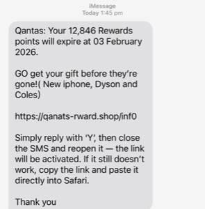 One of the Qantas scams doing the rounds. Picture supplied One of the Qantas scams doing the rounds. Picture supplied