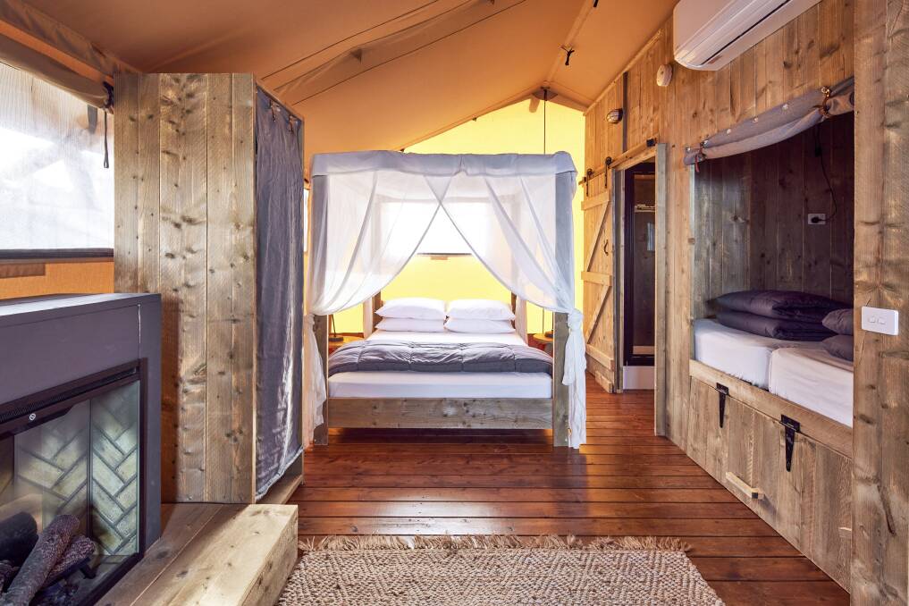 Now this is camping: one of the safari tents at the NRMA Merimbula Beach Holiday Resort. Picture: Destination NSW Now this is camping: one of the safari tents at the NRMA Merimbula Beach Holiday Resort. Picture: Destination NSW