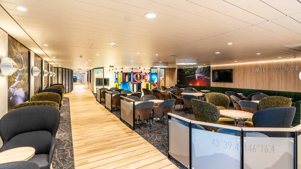 A family lounge area located near one of the entertainment hubs on the Spirit of Tasmania V. Picture supplied