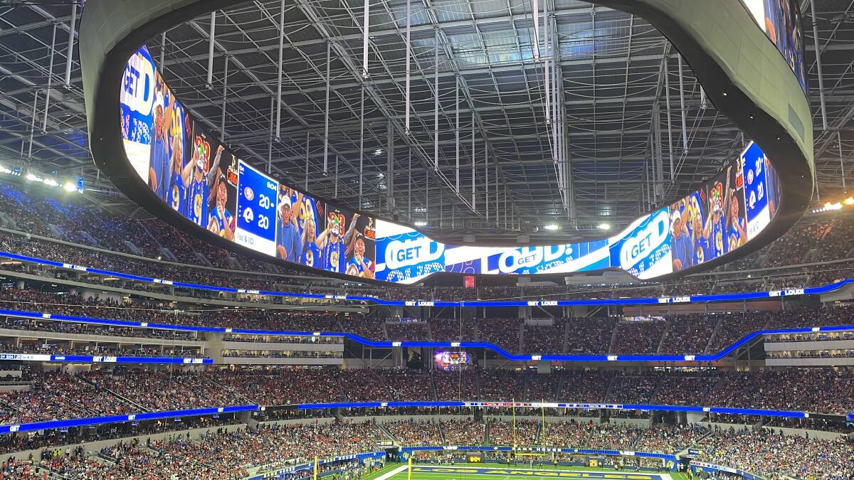 The futuristic Infinity Screen at SoFi Stadium. Picture by James Gardiner The futuristic Infinity Screen at SoFi Stadium. Picture by James Gardiner