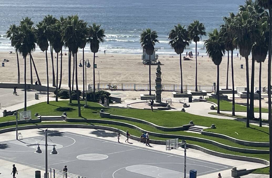 The famous Venice Beach basketball courts and oceanfront. Picture by James Gardiner