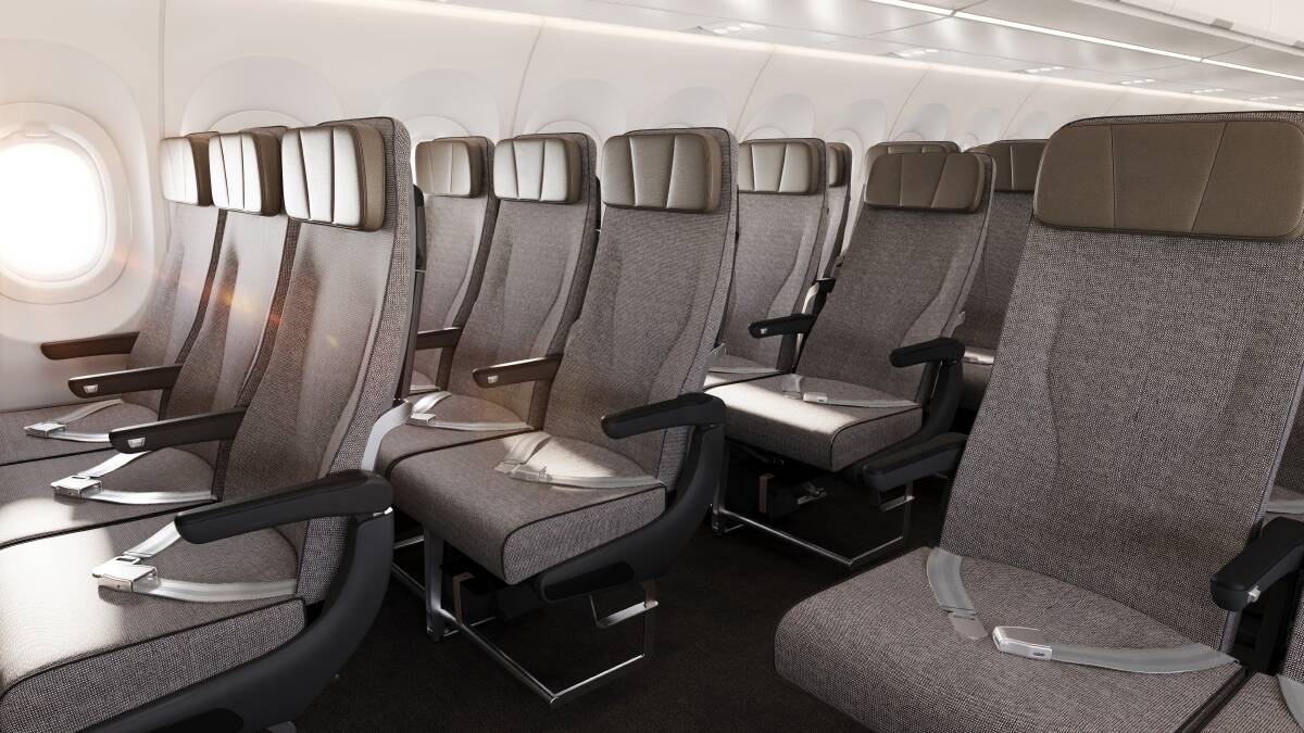 The economy seats in the new Qantas Airbus A321XLR aircraft to arrive in Australia next year. Picture by Qantas