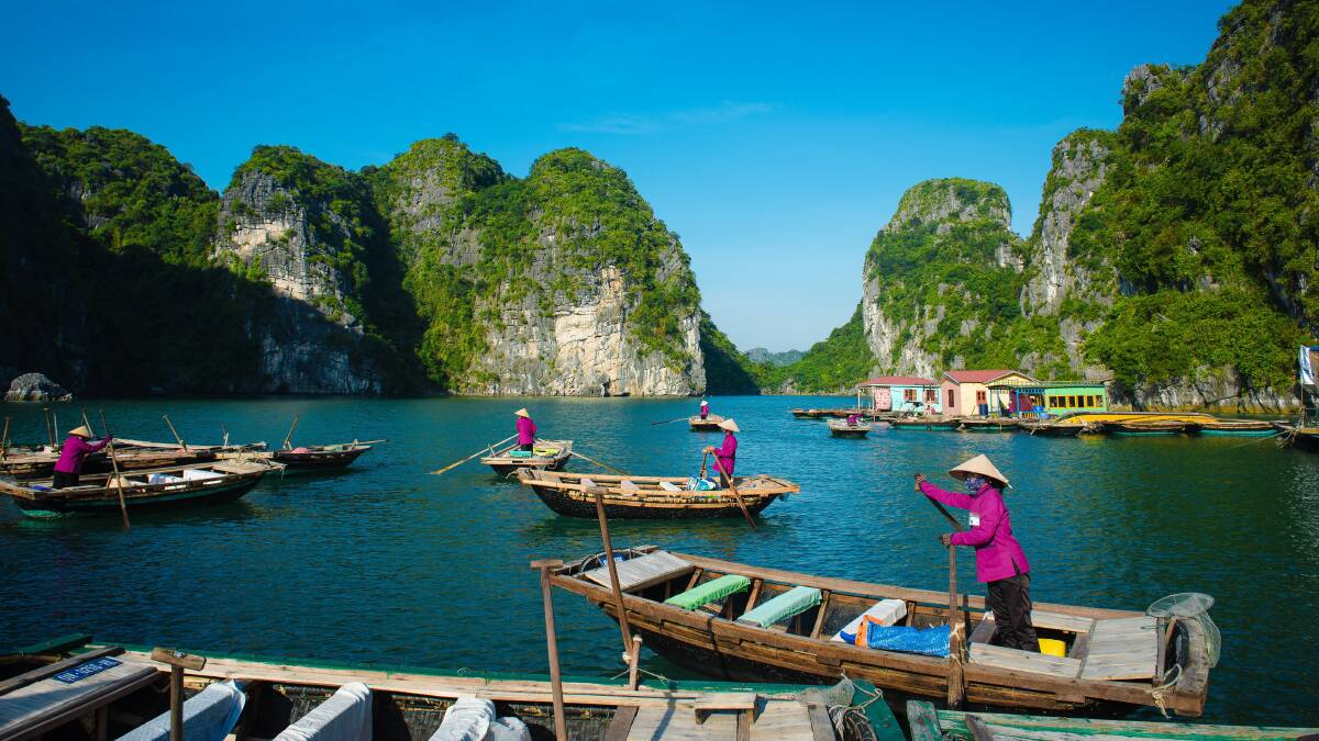 Boat rides and a fishing village in Ha Long Bay, Vietnam.