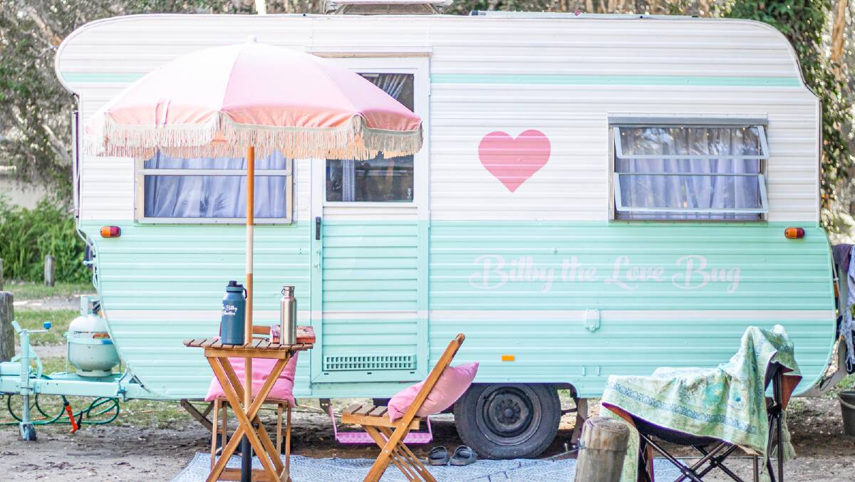 'Bilby the Love Bus' is a classic example of an older caravan lovingly restored and offered for hire on Camplify.