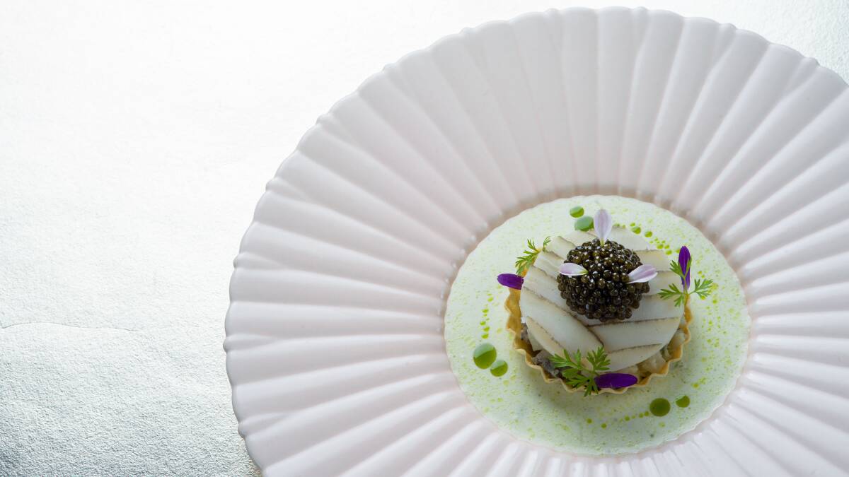 Steamed abalone with comte cheese and green pepper at Tate Dining Room.