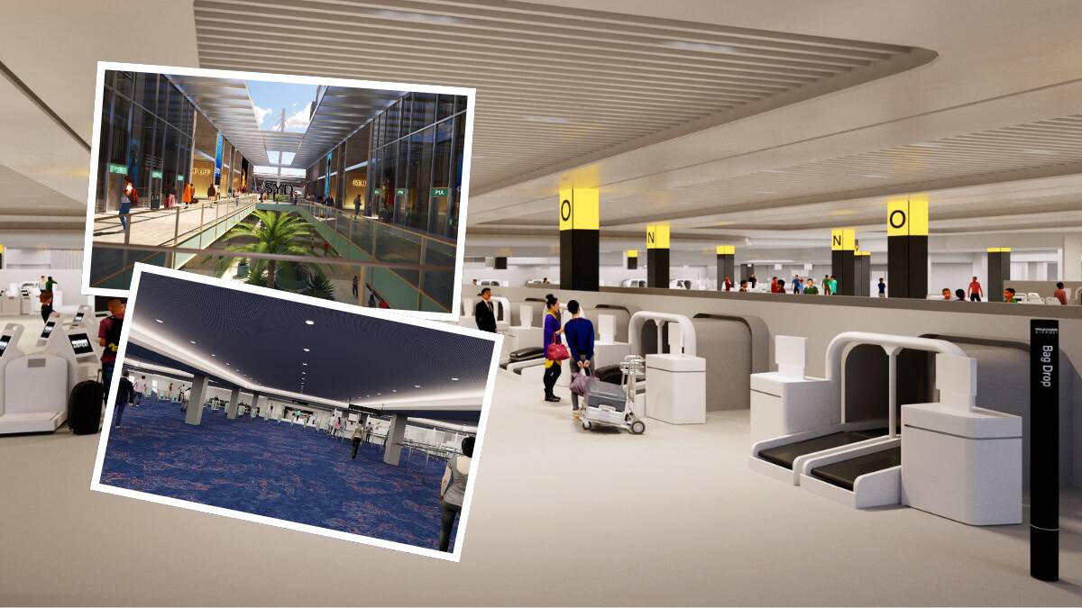 This is what Melbourne Airport's new international baggage drop area will look like (main) with (inset top) Sydney Airport's expected new shopping precinct and (inset bottom) an artist's impression of Melbourne Airport's new immigration area. Pictures supplied