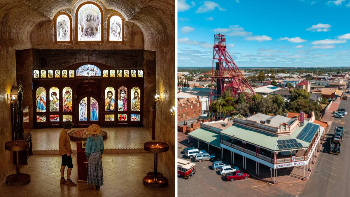 The Serbian Orthodox Church at Coober Pedy (left) and Kalgoorlie. Pictures by South Australian Tourism Commission, Tourism Western Australia The Serbian Orthodox Church at Coober Pedy (left) and Kalgoorlie. Pictures by South Australian Tourism Commission, Tourism Western Australia
