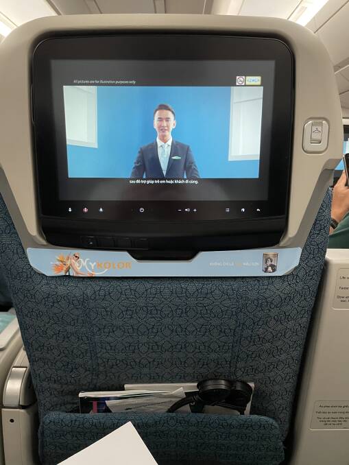 Premium economy seat back. Picture: Sarah Falson