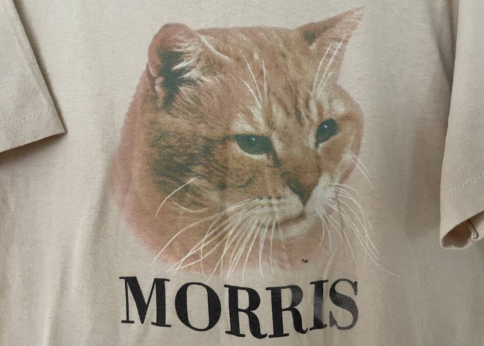 A vintage T-shirt featuring Morris the Cat, who is the mascot for a 1970s cat food brand called 9Lives. Picture: Sarah Falson