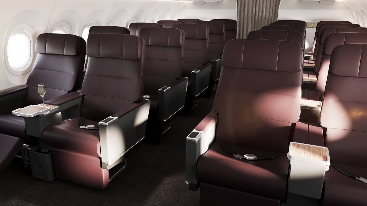 First pictures of the interior of the Airbus A321XLR aircraft to arrive in Australia next year. Pictures by Qantas