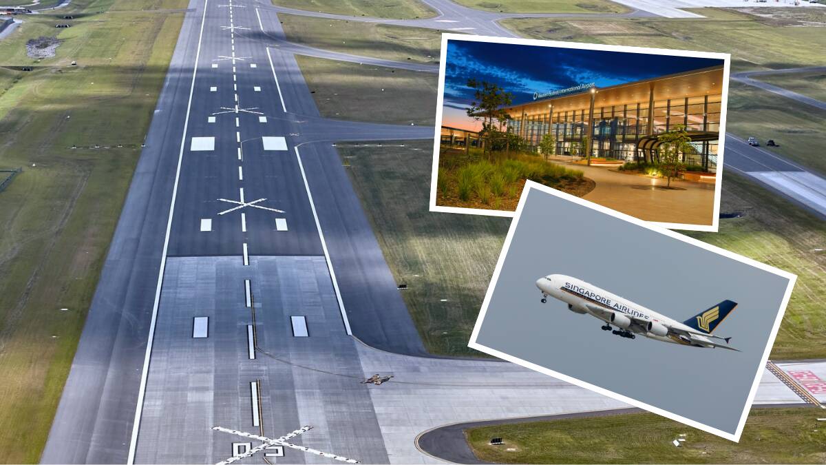 The Western Sydney International Airport runway (main) with the front of the terminal and a Singapore Airlines aircraft. Pictures supplied and (inset bottom) by Unsplash The Western Sydney International Airport runway (main) with the front of the terminal and a Singapore Airlines aircraft. Pictures supplied and (inset bottom) by Unsplash