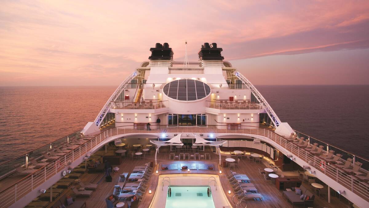 The Seabourn Encore's expansive pool and deck area.