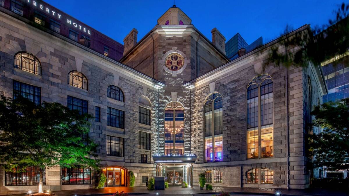 Striking hotel frontage.