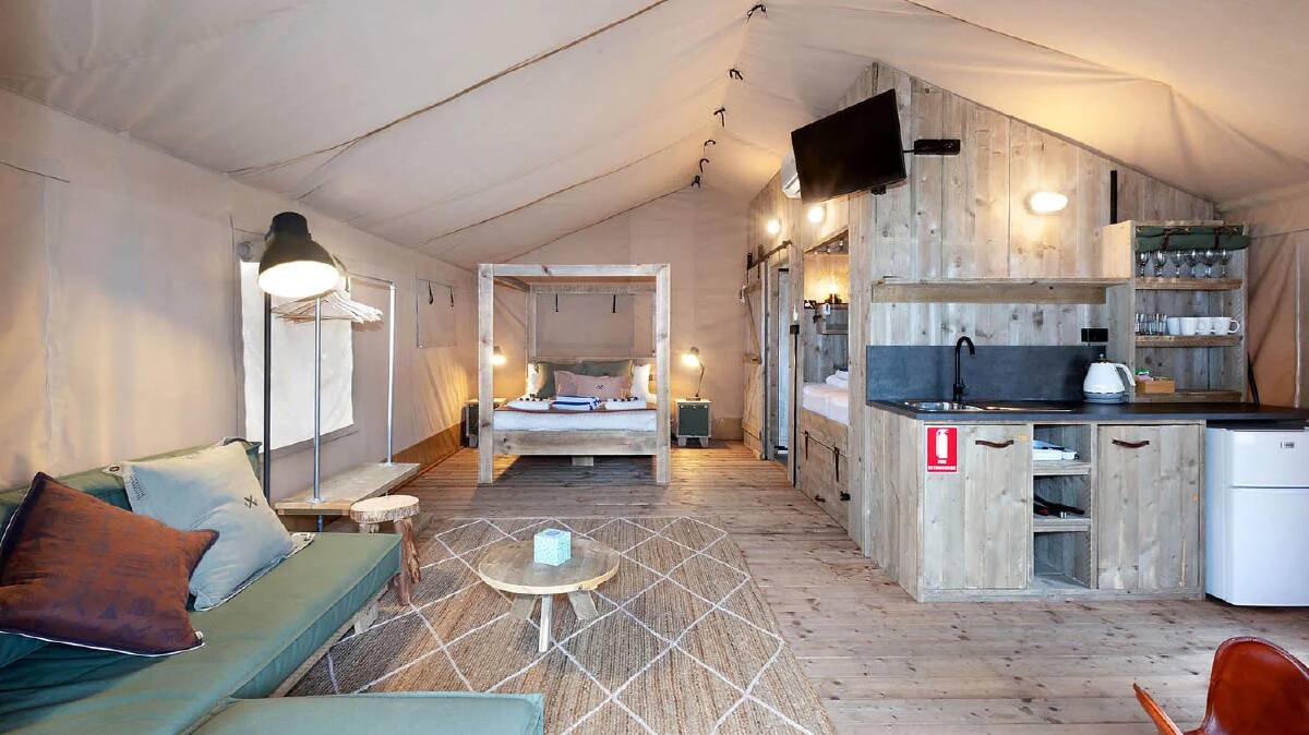 The interior of a Reflections Holidays glamping tent.