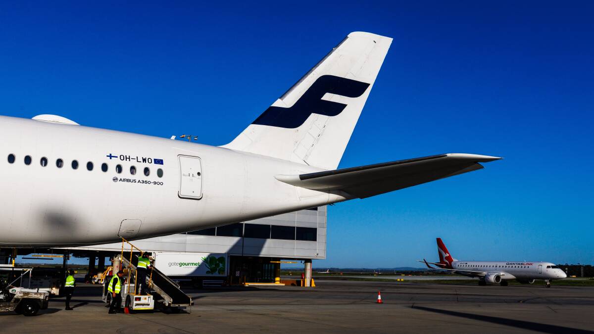 Finnairs inaugural flight, AY146, touches down in Melbourne for its journey to Helsinki via Bangkok. Finnairs inaugural flight, AY146, touches down in Melbourne for its journey to Helsinki via Bangkok.