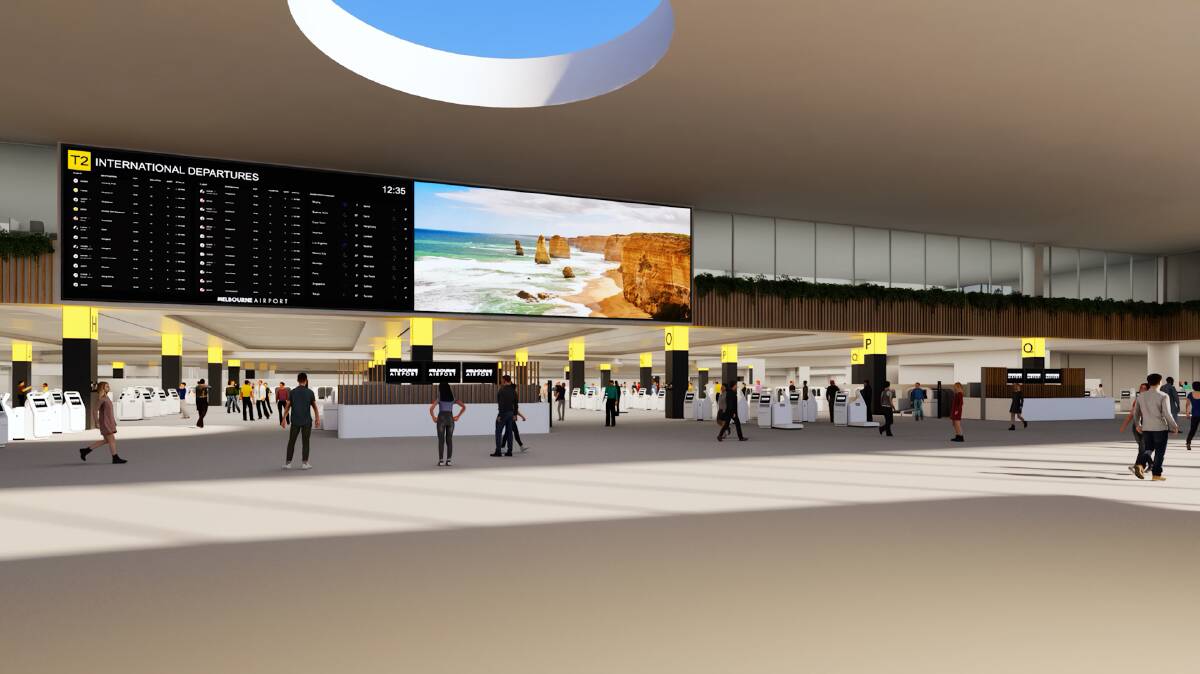 An artist's impression of the check-in area at the upgraded Melbourne Airport.