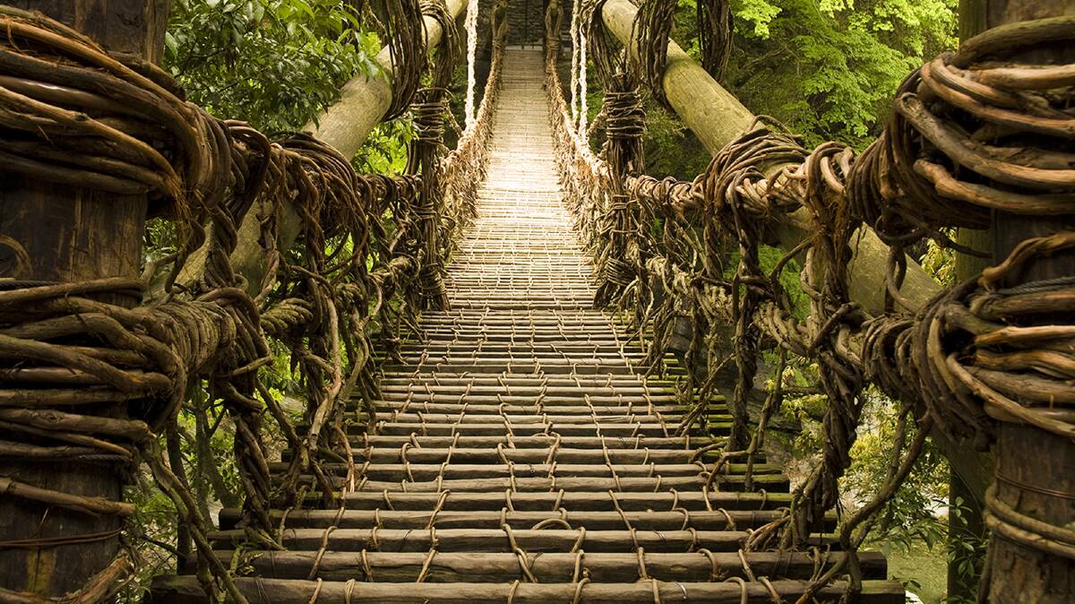 The slats on Iya Valley's famous Kazurabashi vine bridge. Picture: JNTO The slats on Iya Valley's famous Kazurabashi vine bridge. Picture: JNTO