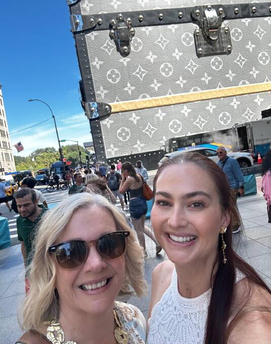 My daughter and myself outside Tiffany's & Co. Louis Vuitton scaffolding in the background. Picture by Anne Bowles