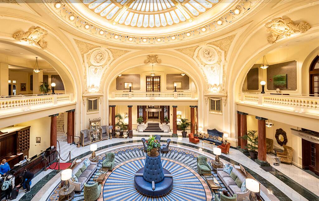 The awe-gasping lobby of the Battle House Hotel in Mobile, Alabamba. Picture supplied The awe-gasping lobby of the Battle House Hotel in Mobile, Alabamba. Picture supplied