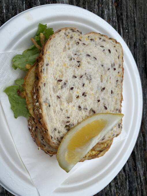 The whitebait fritter sambo, a simple but popular South Island coastal "delicacy". The whitebait fritter sambo, a simple but popular South Island coastal "delicacy".