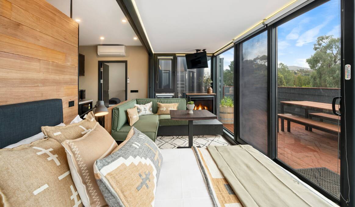 Interior of the warm and cosy glamtainer in Jindabyne. Picture: Supplied