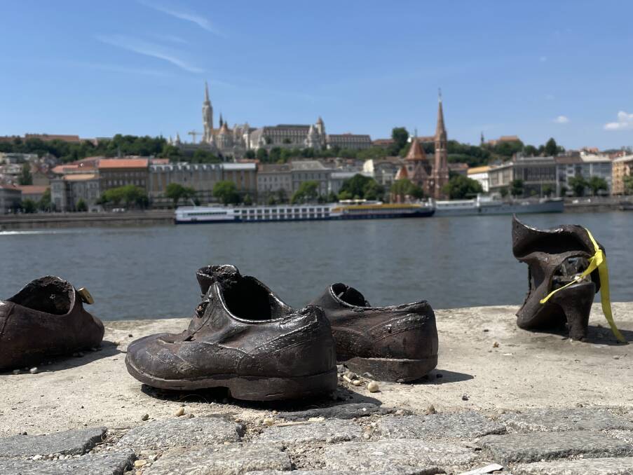 A sombre memorial to Hungary's victims of the Holocaust: 60 pairs of shoes sculpted in bronze strewn along the Danube riverfront. Picture by James Joyce 