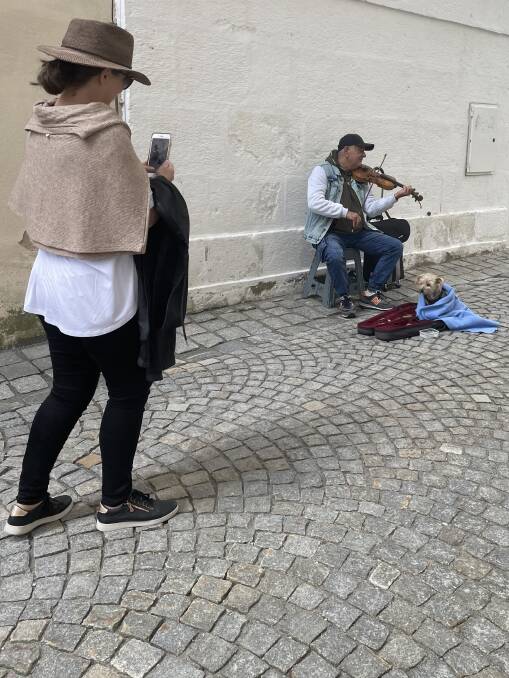 Another exquisite moment of artful enchantment by the Danube, courtesy of a Passau busker and his adorably scruffy moneymaker. Picture by James Joyce