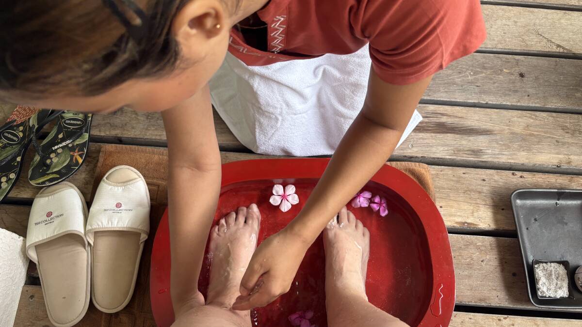 A foot rub at Spa Ceylon at NH Collection Maldives Reethi Resort. Picture by Nadine Morton A foot rub at Spa Ceylon at NH Collection Maldives Reethi Resort. Picture by Nadine Morton