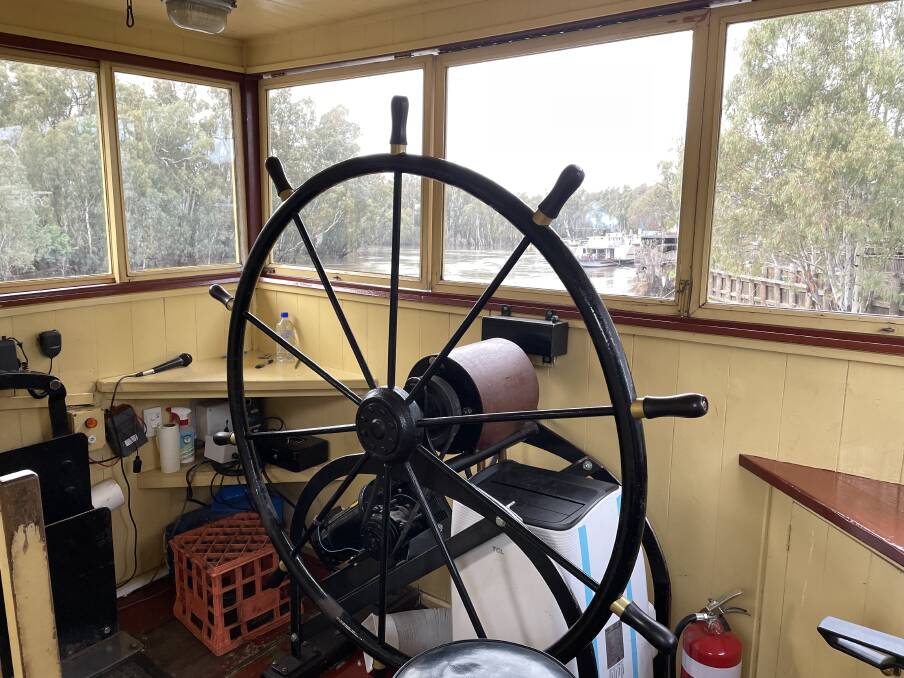 From the wheelhouse, the skipper navigates the Murray's meandering path while offering commentary on sights along the way. Picture: Janet Howie From the wheelhouse, the skipper navigates the Murray's meandering path while offering commentary on sights along the way. Picture: Janet Howie